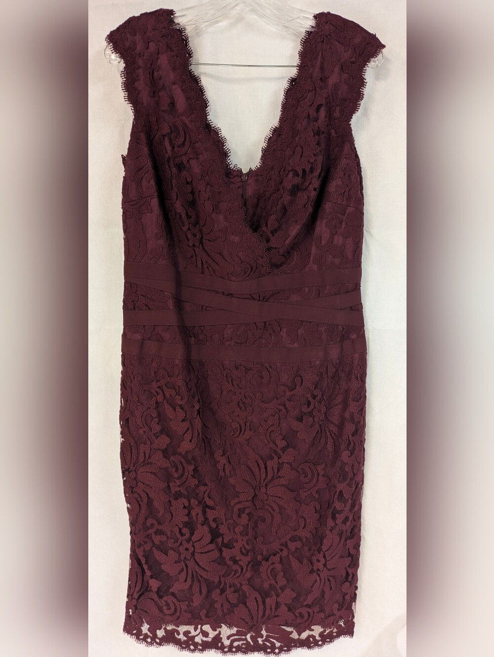Tadashi Shoji Deep Burgundy Marsala Pailette Lace Dress